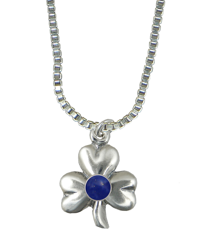 Sterling Silver Lucky Shamrock Pendant With Lapis Lazuli